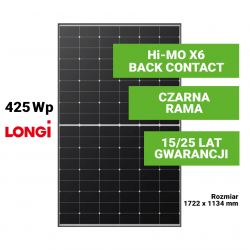 Moduł fotowoltaiczny LONGI 425W Hi-MO X6 Back Contact (czarna rama)